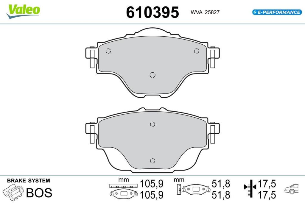 Jeu de 4 plaquettes de frein VALEO ref. 610395